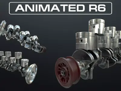NLINE 6 Engine Working Animated 3D model