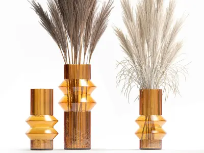 Minimalistic bouquet of dry pampas branches in a vase 316 3D model