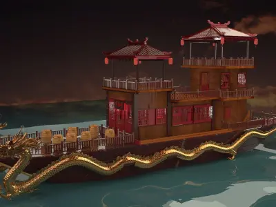 Chinese dragon  house boat   3D model