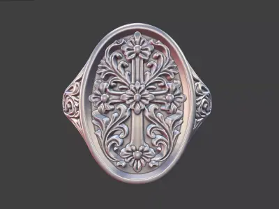 Ornate Floral Cross Ring 3D print model