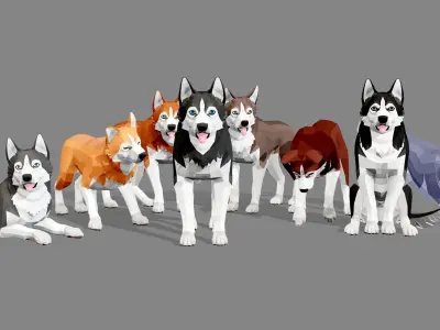 LowPoly Dog - Husky Low-poly 3D model