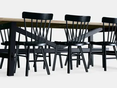 SKOGSTA - NORRARYD Table and 6 chairs Low-poly 3D model
