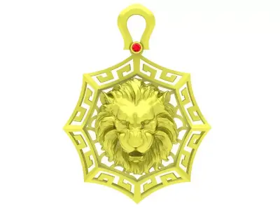 Luxury Lion Head Pendant With Geometric Frame Design  4024 3D print model