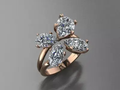 4   Pear   Diamond   Butterfly   Ring 3D print model