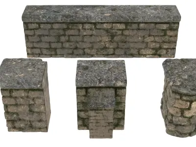 Stone fence Low-poly 3D model