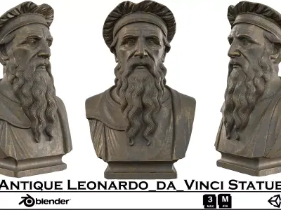 Antique Leonardo da Vinci Bust - Historical Bronze Sculpture  Low-poly 3D model