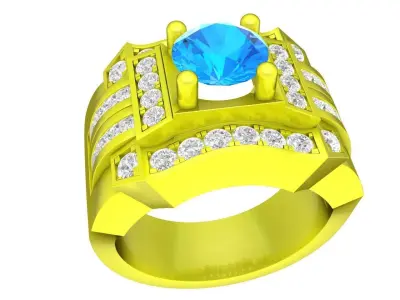 Luxury Geometric Center Stone Diamond Ring for Men 4724 3D print model