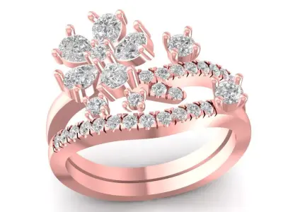 Floral Cluster Diamond Leaf Ring for Women 2639  3D print model
