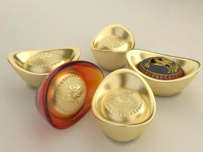 Chinese Gold Ingot  3D model 33