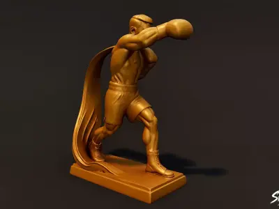 Golden Boxing Statue Low-poly 3D model
