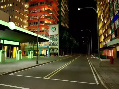 City Downtown Skyscraper Street - Night - Unreal - Lot 06 Low-poly 3D model