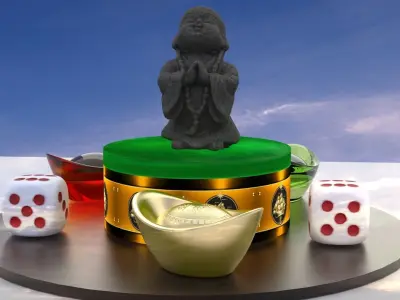 Chinese gold ingot with monk kid 3D model