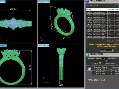 Luxury Three Stone Diamond Ring CAD Design STL 3DM 3D print model