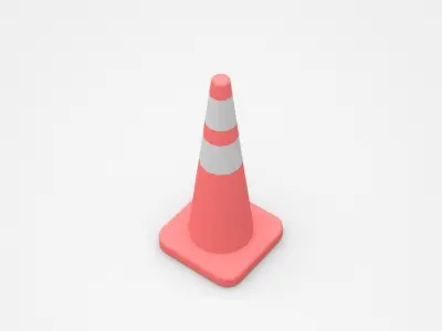 Red Traffic Cone With White Stripes 3D model