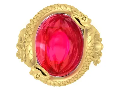 Luxury Dragon Oval Gemstone Ring for Men 3D Jewelry Model 3769 3D print model