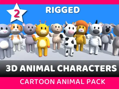 Lowpoly Animal Characters Pack - Cartoon Rigged 3D Models - 2 Low-poly 3D model