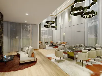 LUXURY LIVING ROOM AND KITCHEN VILLA MODERN INTERIOR DESIGN Low-poly 3D model