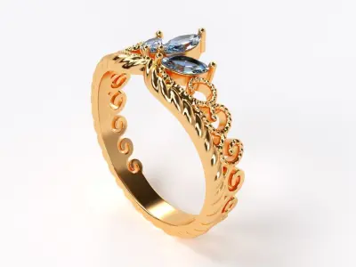 beautiful crown ring with marquise shaped stones 3D print model