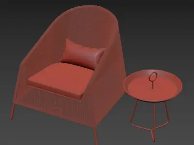 Cane Line Kingston Lounge chair set 3D model