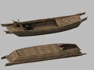 Game Traffic - Small wooden boat 03 3D model