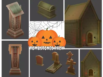 Stylized Tombstones Pack Low-poly 3D model