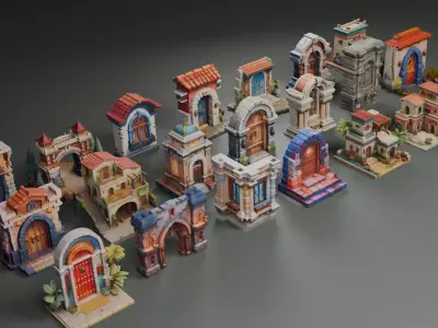 Stylized Various Architecture Elements Set 1 3D model
