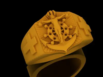 Anchor and Christ Ring 3D Model 3D print model