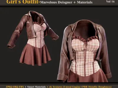 Girl Outfit- MD-Clo3d - Smart Material-Textures -OBJ - FBX  3D model