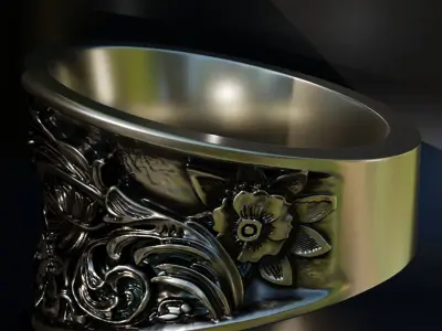acanthus flowers ring - baroque 3D print model