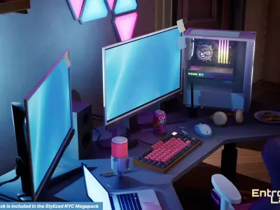 Stylized New York Gaming Room interior Environment Unreal Engine Low-poly 3D model