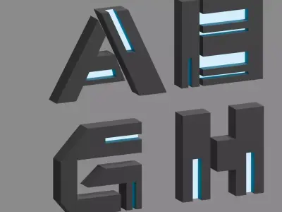 Cyberpunk 3D Alphabet Vol 01 Neon Only Low-poly 3D model