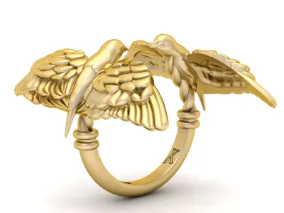 Twin Bird Open Ring  3D Printable Jewelry    3D print model