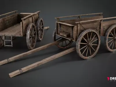 Medieval Hay Cart - Realistic Wooden Farm Cart Low-poly 3D model