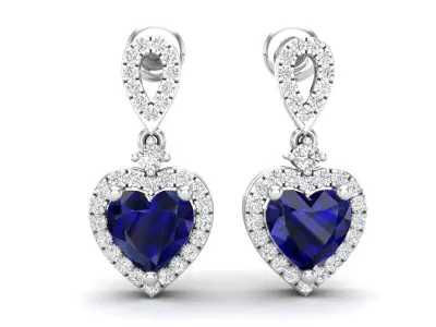 AV 560 Heart and Round Diamond Ladies Drop Dangle Earrings 3D print model