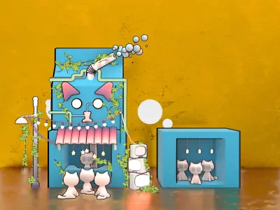 Whimsical Robot Marketplace Scene Stylized 3D Low-poly 3D model