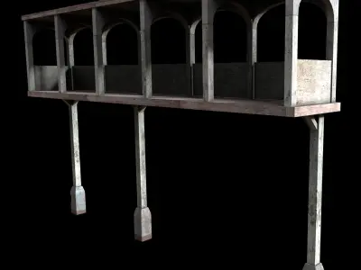 Balcony wooden big Low-poly 3D model