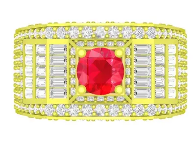 Luxury Wide Band Ruby Men Ring 3D Jewelry Model  4086 3D print model