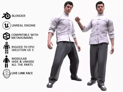 Man - Martial Uniform 6 - Modular - Rigged Low-poly 3D model