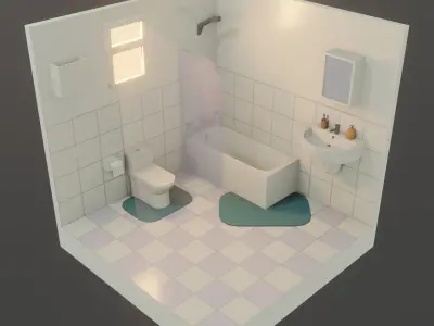 Bathroom Stylized Lowpoly with Unity package Free low-poly 3D model