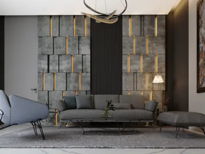  Living room with Kitchen 3D model