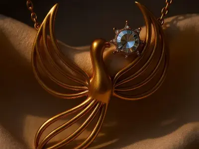Phoenix Light Necklace  Elegant Rose Gold Bird with Diamond 3D print model