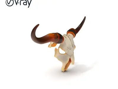 Decorative Bull Skull Model Pack with Carved Horns Low-poly 3D model