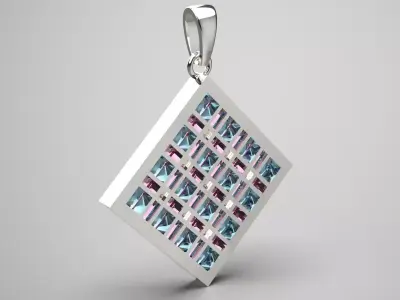 White Gold and Gemstones Checkerboard STL Pendant Model jp0069 3D print model