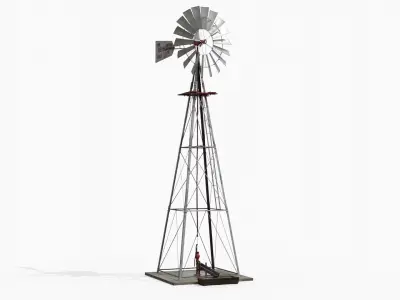 Old Windmill With Water Pump Low-poly 3D model