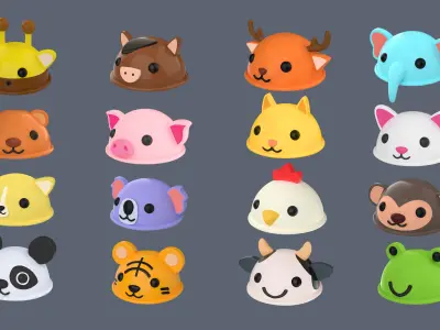 Cartoon Animal Hat Cute Pack 01 Low-poly 3D model