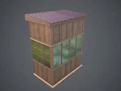 Soviet closed wood balcony for house - A Low-poly 3D model