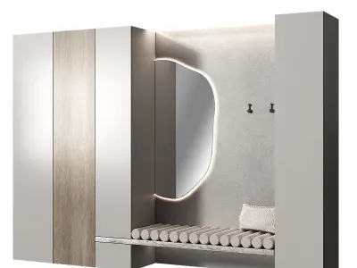 Hallway Minimal furniture Soft seat cushions curved shape mirror 3D model