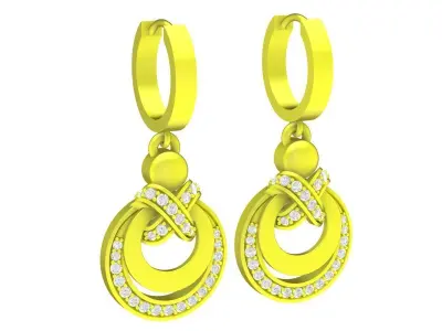 A6744 Luxury Korean Style Diamond Drop Hoop Earrings 3D print model