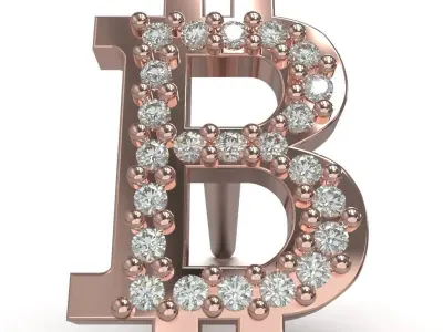Bitcoin stud earring with gems 3D print model