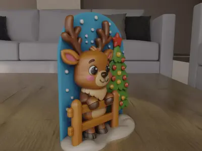 Cozy Christmas Reindeer Tree 3D Decor STL 3D print model